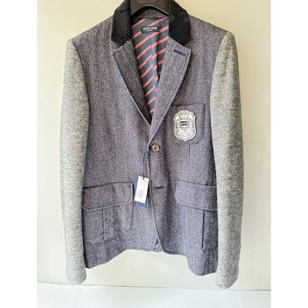 Roberto Cavalli Devils wool tweed formal blazer w/knitted sleeves size 12